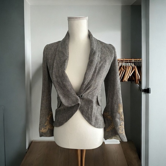 ROBERT RODRIGUEZ Herringbone Embroidered Blazer Jacket Size 0 - Picture 1 of 8